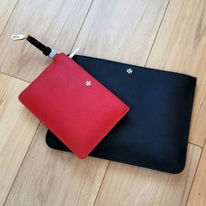 Tory Burch Black Travel Pouch with Red Wristlet